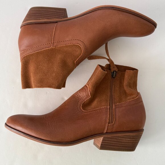 FRYE Brown Leather & Suede Women's Ankle Boots Size 8.5 Side Zipper - Picture 6 of 10